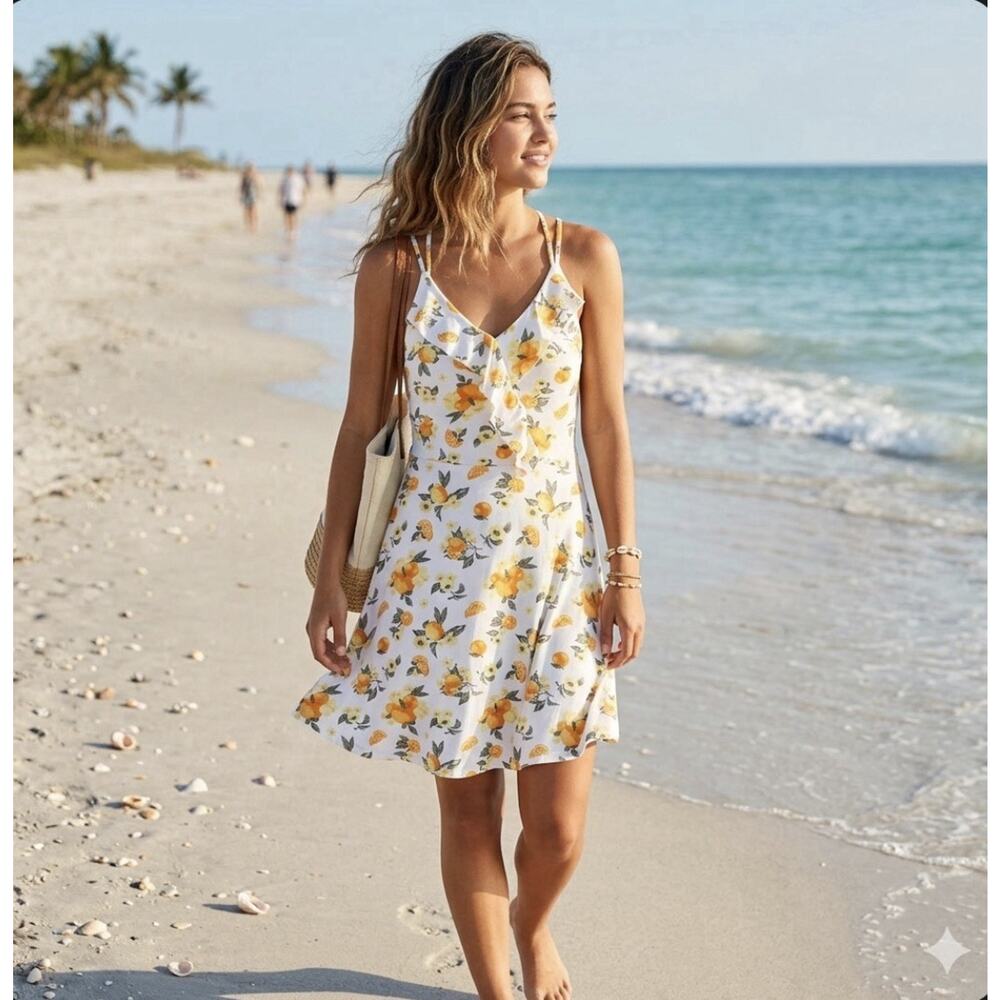 NoBo JR XS (1)Cream Oranges Spaghetti Strap Sundress Summer Skater Citrus 🍊